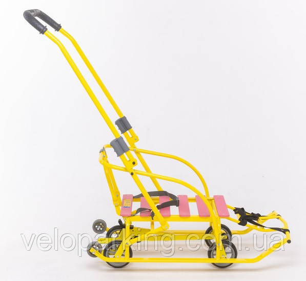 Дитячі санчата Лелека трансформер на коліщатках (висувні) з ручкою штовхачем складані Мрія