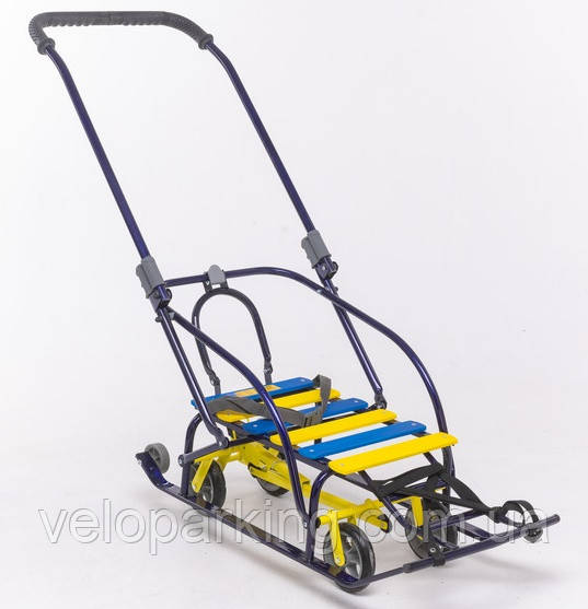 Санки Лелека трансформер на коліщатках (висувні) з ручкою штовхачем складані Мрія