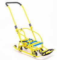 Дитячі санки Мандрівник на коліщатках (висувні) трансформер із ручкою штовхачем складані Мрія Патріот