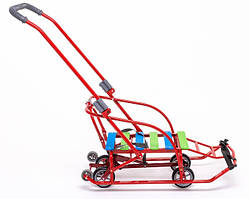 Дитячі санки Мандрівник на коліщатках (висувні) трансформер із ручкою штовхачем складані Мрія Патріот