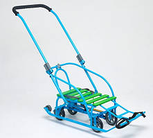 Дитячі санки Мандрівник на коліщатках (висувні) трансформер із ручкою штовхачем складані Мрія Патріот