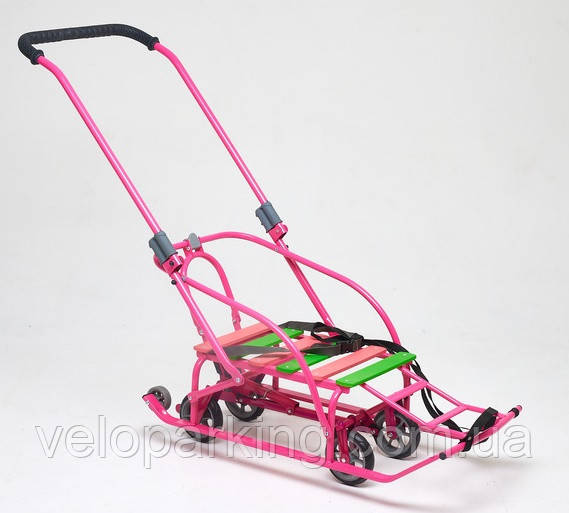 Дитячі санки Мандрівник на коліщатках (висувні) трансформер із ручкою штовхачем складані Мрія Патріот