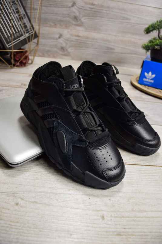 Зимові чоловічі кросівки Adidas Streetball Winter Black хутро взуття Адідас Стрітбол чорні шкіряні теплі