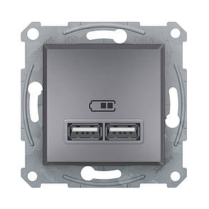 Розетка USB Schneider Electric Asfora сталь подвійна внутрішня EPH2700262, фото 1