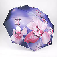 Женский зонт полный автомат, спицы антиветер, рисунок Орхидеи с бабочками в подарочной коробке