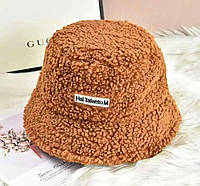 Хутряна зимова панама для жінок з надписом, капелюх теплий регулюється рудого кольору