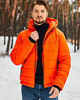 Зимняя мужская куртка с капюшоном дутая оранж, теплый короткий пуховик стеганый на зиму Tok Asos
