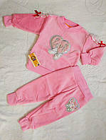 Костюм для девочки "Love", велюровый с флисовой подкладкой, на возраст 1 года, розовый цвет.