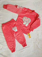 Костюм для девочки "Love", велюровый с флисовой подкладкой, на возраст 1 года, красный цвет.