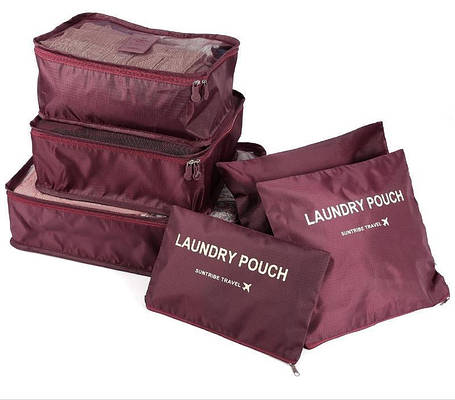 Набір дорожніх органайзерів Laundry Travel Pouch 6 шт бордовий YU227, фото 1