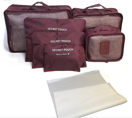 Набір дорожніх органайзерів Laundry Travel Pouch 6 шт бордовий YU227, фото 3