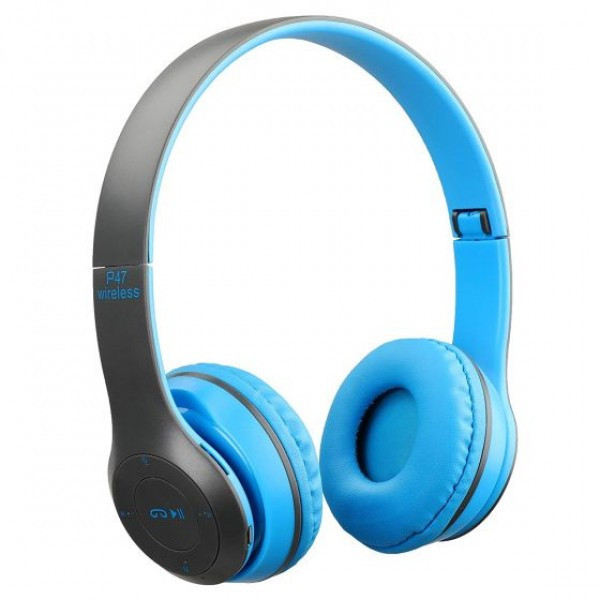 Бездротові Bluetooth стерео навушники HBQ MEGA BASS P47 з MP3 Сині YU227