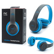 Бездротові Bluetooth стерео навушники HBQ MEGA BASS P47 з MP3 Сині YU227, фото 2