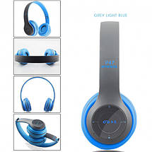 Бездротові Bluetooth стерео навушники HBQ MEGA BASS P47 з MP3 Сині YU227, фото 3