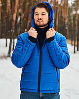 Зимняя мужская куртка с капюшоном дутая синяя, теплый короткий пуховик стеганый на зиму Tok Asos