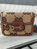 Женская сумка Gucci Horsebit на плечо Гуччи коричневый монограмм