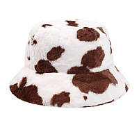 Зимова панама для жінок хутряна, капелюх теплий регульований коричнево-білий