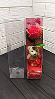 Роза из мыла с мишкой LOVE (30 см) YU227