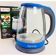 Електричний чайник скляний Rainberg 1.8 л RB-902 з LED підсвічуванням Блакитний YU227