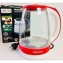 Електричний чайник скляний Rainberg 1.8 л RB-902 з LED підсвічуванням Червоний YU227