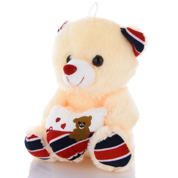 Іграшка ведмедик Тедді 25 см із серцем зі світловими та звуковими ефектами Бежевий YU227