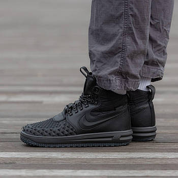 Чоловічі зимові кросівки Nike Lunar Force 17 Duckboot чорні шкіряні до -21*С хутром Найк Лунар