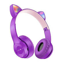 Навушники Bluetooth з вушками та підсвічуванням Cat Miu Star P47 Фіолетові YU227