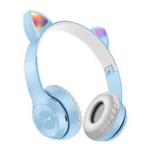 Навушники Bluetooth з вушками та підсвічуванням Cat Miu Star P47 Блакитні YU227