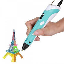3D ручка з LCD дисплеєм і пластиком для малювання Pen 2 Blue YU227, фото 2