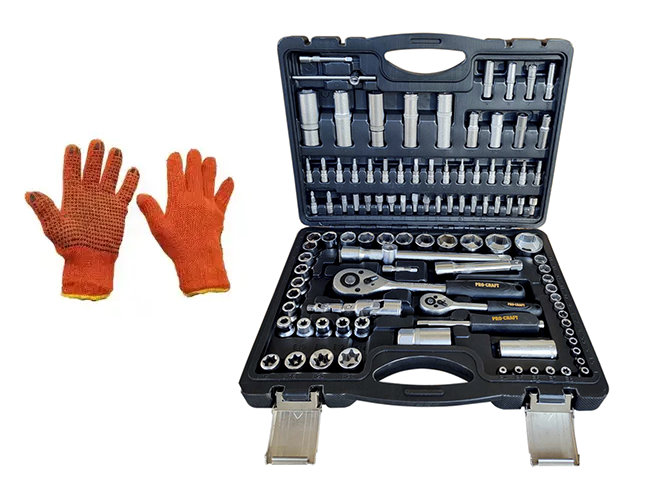 Набір інструментів Procraft WS-108, 108 одиниць, у комплекті з робочими рукавичками