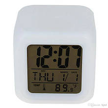 Настільні годинники хамелеон Куб Color change з термометром будильник нічник YU227