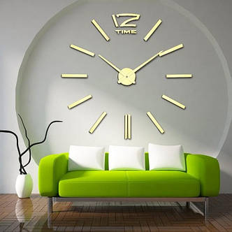 Великий настінний 3D годинник DIY Clock 80-100 см Палички Золото YU227, фото 2
