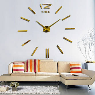 Великий настінний 3D годинник DIY Clock 100-120 см Палички Золото YU227, фото 2