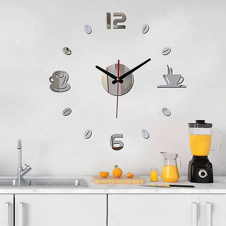 Великий настінний 3D годинник DIY Clock 55-175 см Кава Срібло YU227, фото 2