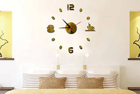 Великий настінний 3D годинник DIY Clock 55-175 см Кава Золото YU227, фото 2