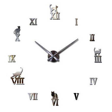 Настінний 3D годинник DIY Clock 55-75 см Кішки Срібло YU227, фото 2
