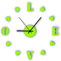 Настенные 3D часы DIY Clock 80-100 см Love светятся в темноте  YU227