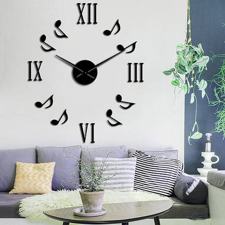 Настінний 3D годинник DIY Clock 80-100 см Нота Чорний YU227, фото 2