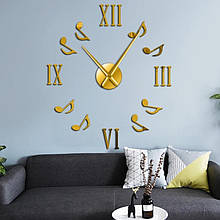 Настінний 3D годинник DIY Clock 80-100 см Нота Золото YU227