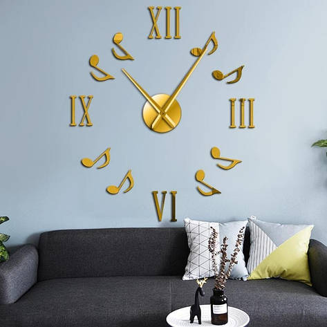 Настінний 3D годинник DIY Clock 80-100 см Нота Золото YU227, фото 2