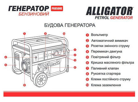 Генератор бензиновий з електростартером 5.5 кВт (Ном 5 кВт) Alligator PG5500E, фото 3