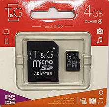 Карта пам'яті micro SDHC, 4Gb, Class4, T&G, SD адаптер (TG-4GBSDCL4-01) YU227