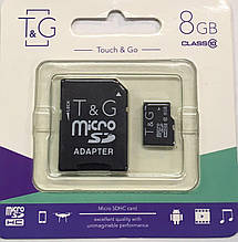 Карта пам'яті micro SDHC, 8Gb, Class 10, T&G, SD адаптер (TG-8GBSDCL10-01) YU227