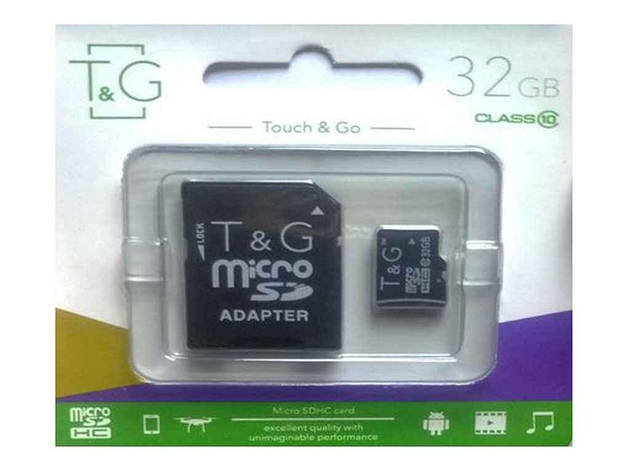 Карта пам'яті micro SDHC, 32Gb, Class 10, T&G, SD адаптер (TG-32GBSDCL10-01) YU227, фото 2