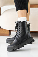 Зимние кожаные женские ботинки черные, утепленные женские ботинки на меху, высокие ботинки женские с молнией