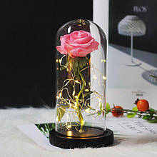 Троянда в колбі з LED підсвіткою велика рожева №А78 YU227