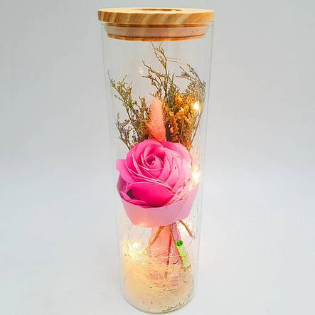 Роза в колбі з LED підсвічуванням велика рожева №А52 YU227, фото 2
