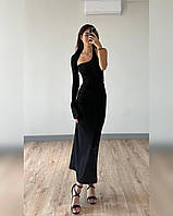 Женское приталенное платье макси, с открытой спинкой, черное
