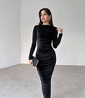Женское облегающее платье миди, с длинным рукавом, черное