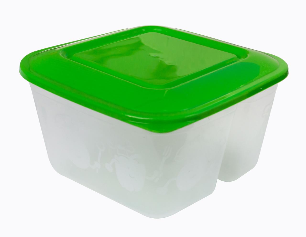 Харчовий контейнер пластиковий (судок) 0,8 літра "Ланч" на дві секції (ПолимерАгро) 11х14.5х14.5 см